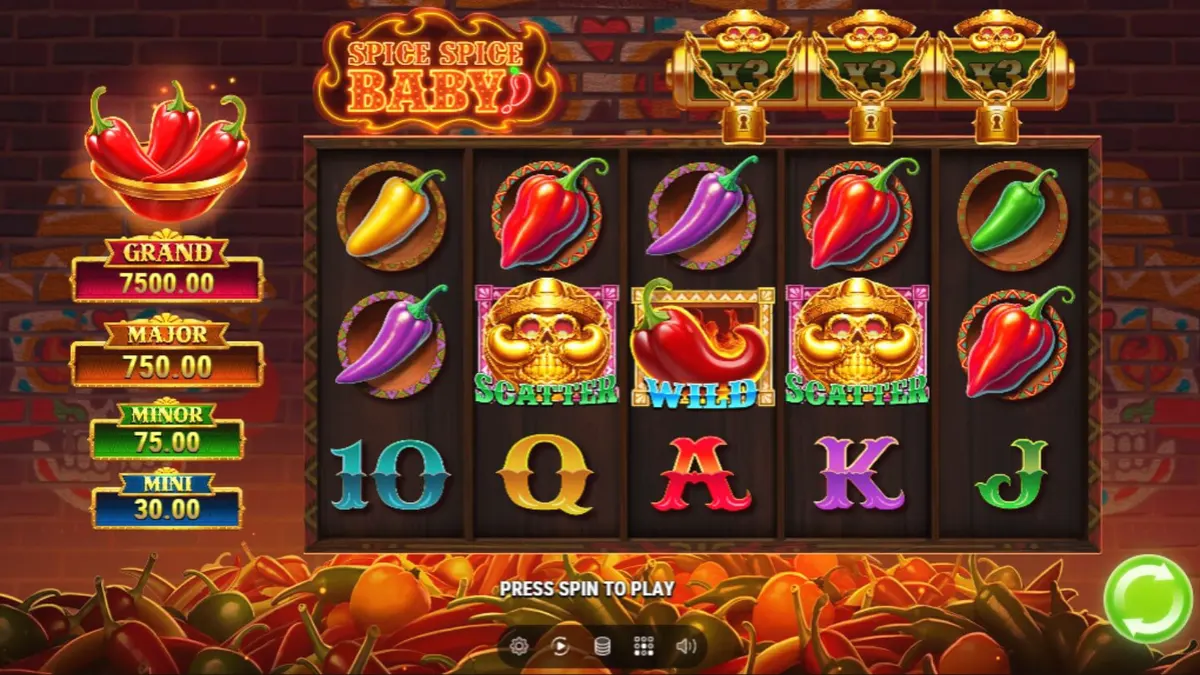 Tampilan visual slot Spice Spice Baby dengan tema cabai Meksiko yang penuh warna